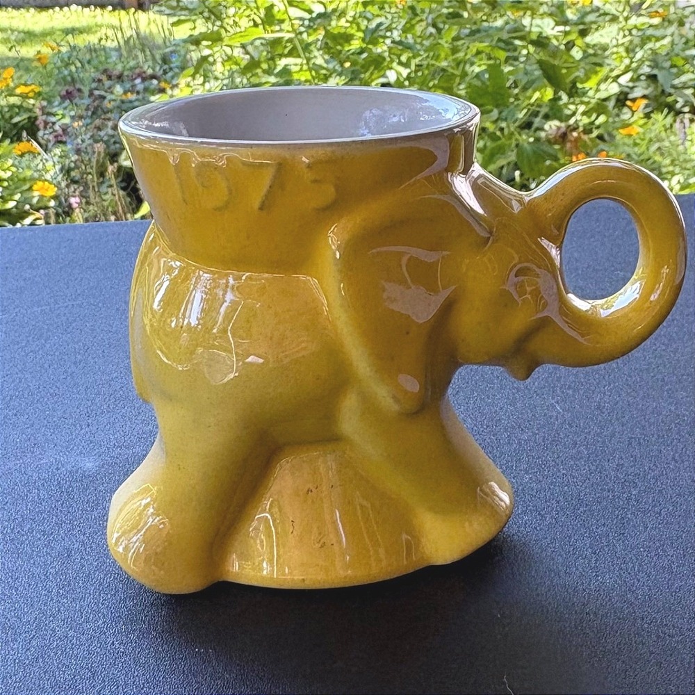 Vintage 1975 Frankoma Pottery GOP Elephant Mug Yellow Glazed Ceramic Republican